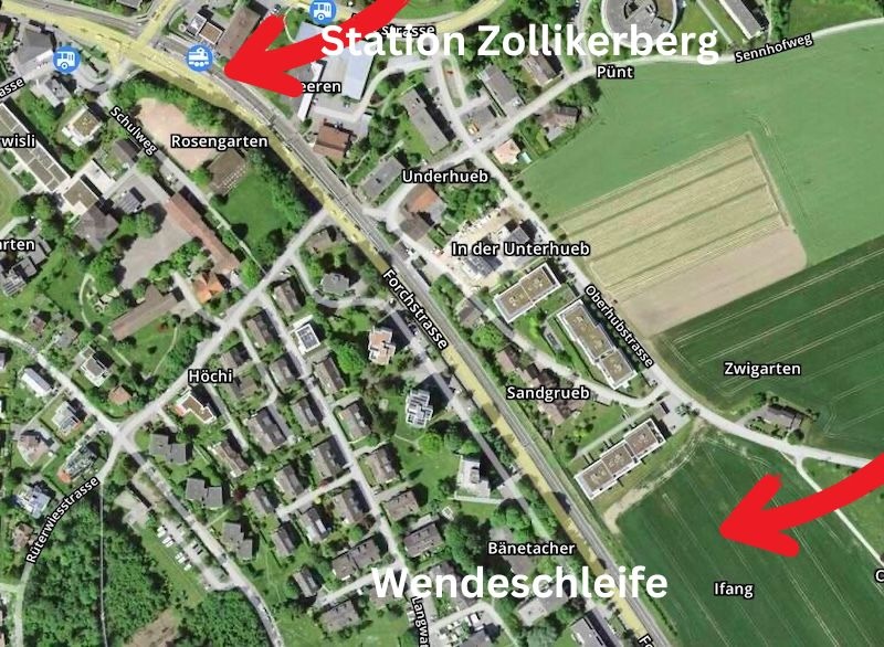 Geplante Tramwendeschleife auf der Wiese «Ifang» (Abb.: Search/ZN, pd)