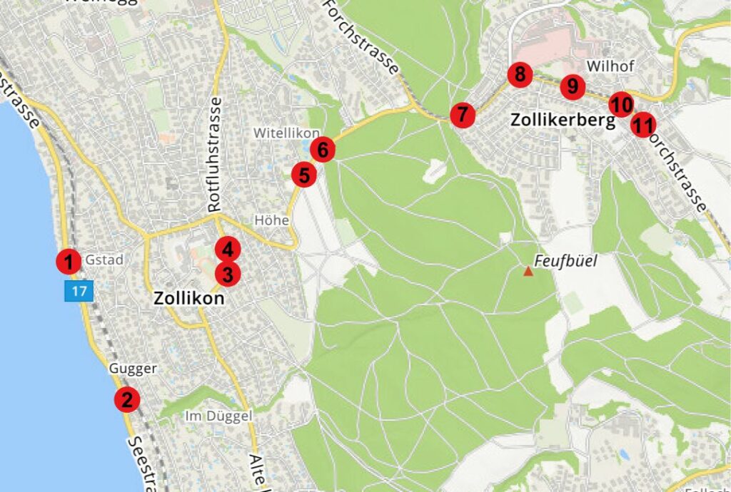 Die 11 Zolliker Personenunterführungen (Grafik/Fotos: ZN)