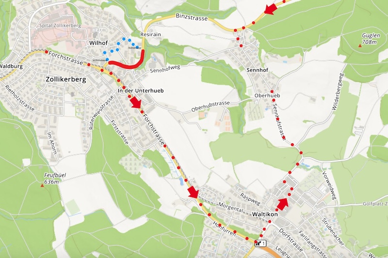 Einbahn zwischen den Einmündungen Wilfhofstrasse und Bühlstrasse(Grafik: ZN)