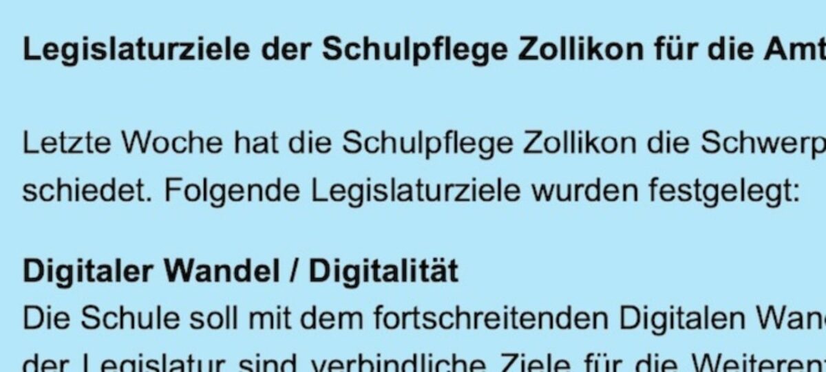 Ausriss aus den Legislaturzielen der Schulpflege