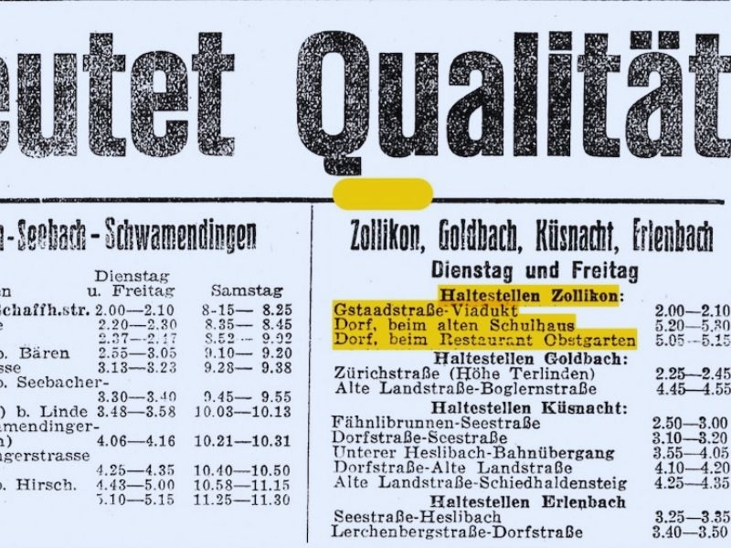 Fahrplan des Migros-Verkaufswagens vom August 1925 (Quelle: MGB-Archiv*)