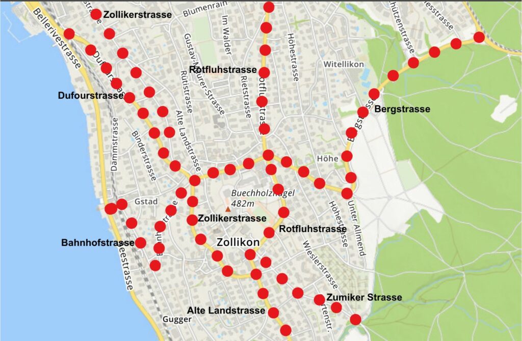 Zollikon unter einem flächendeckenden Tempo 30-Regime (Grafik: ZN)